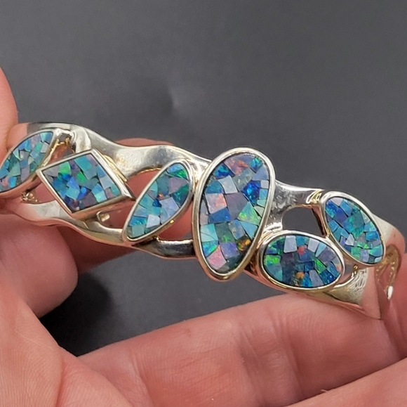 Sterling Mosaic Opal Cuff - Picture 2 of 3